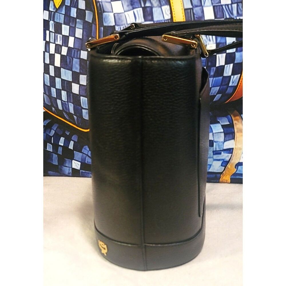MCM - Classic Black Logo Saffiano Leather Bucket Bag - Picture 2 of 11